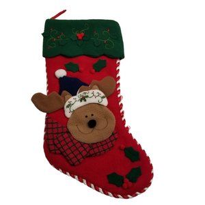 Christmas Stocking Happy Reindeer 2004 Prima Creations Kids Children Holiday